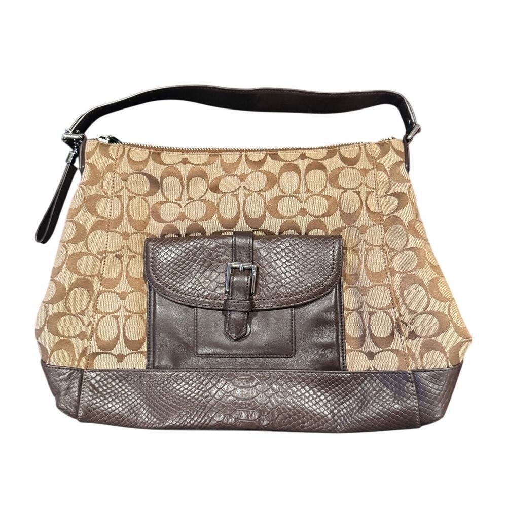 Coach Signature Canvas & Embossed Leather Shoulder Bag F32081